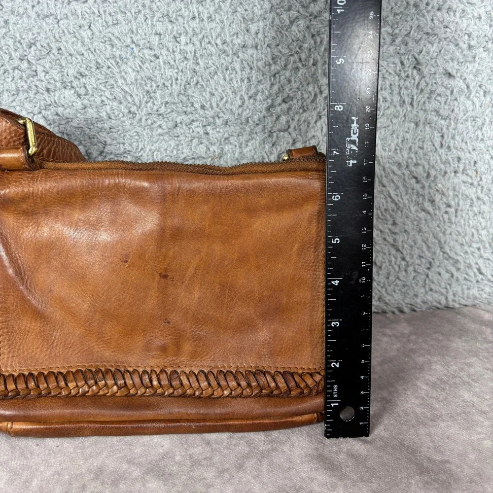 Leather Crossbody Bag Womens Small Brown Whipstitch Braided Boho RN 75343